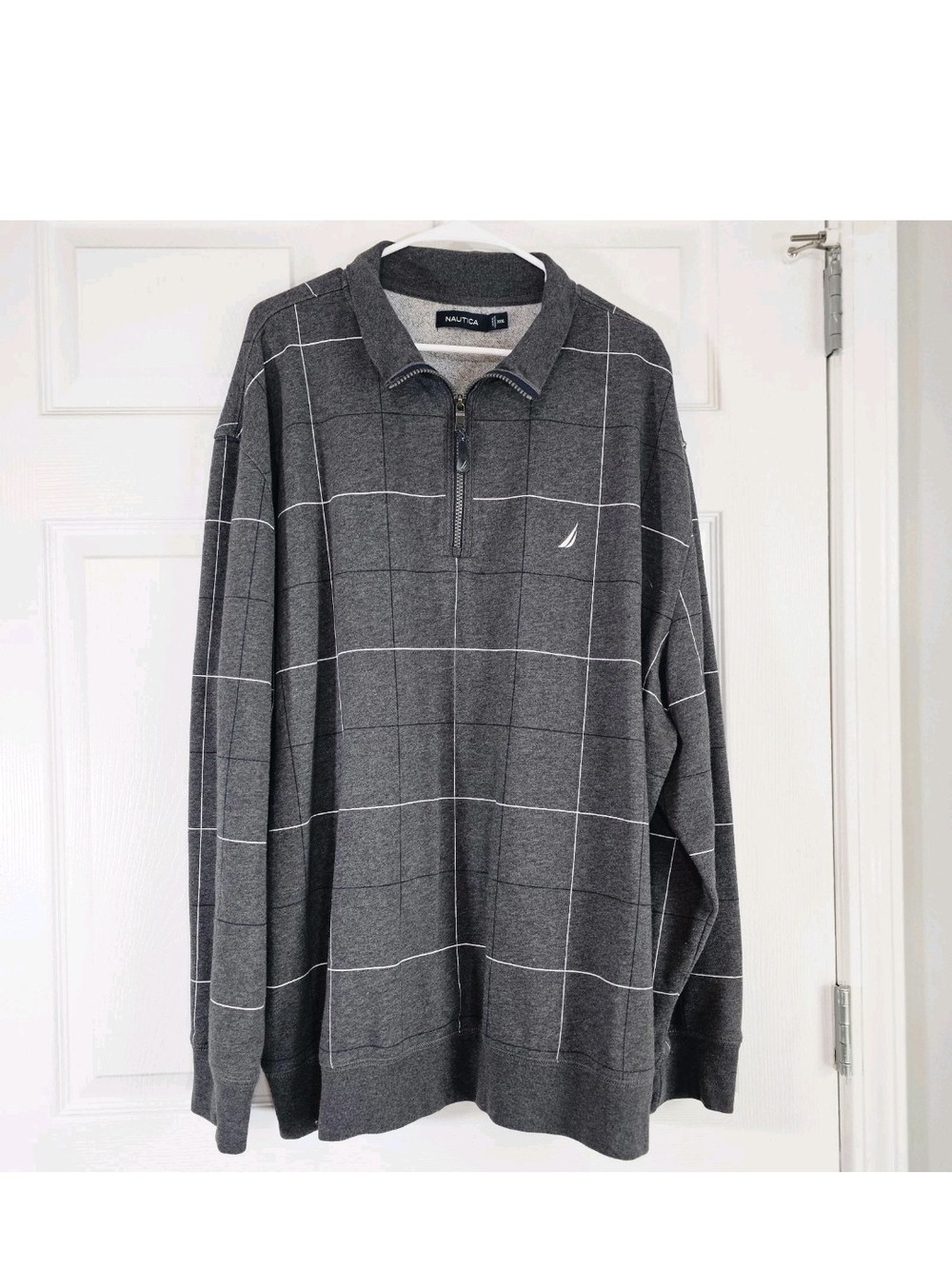 Nautica Windowpane ¼ Zip Fleece Sweatshirt Mens 3XL Preppy Old Money Ivy League